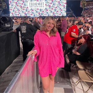 H&M Divided Pink Sequin Button Down Mini Dress - Size M